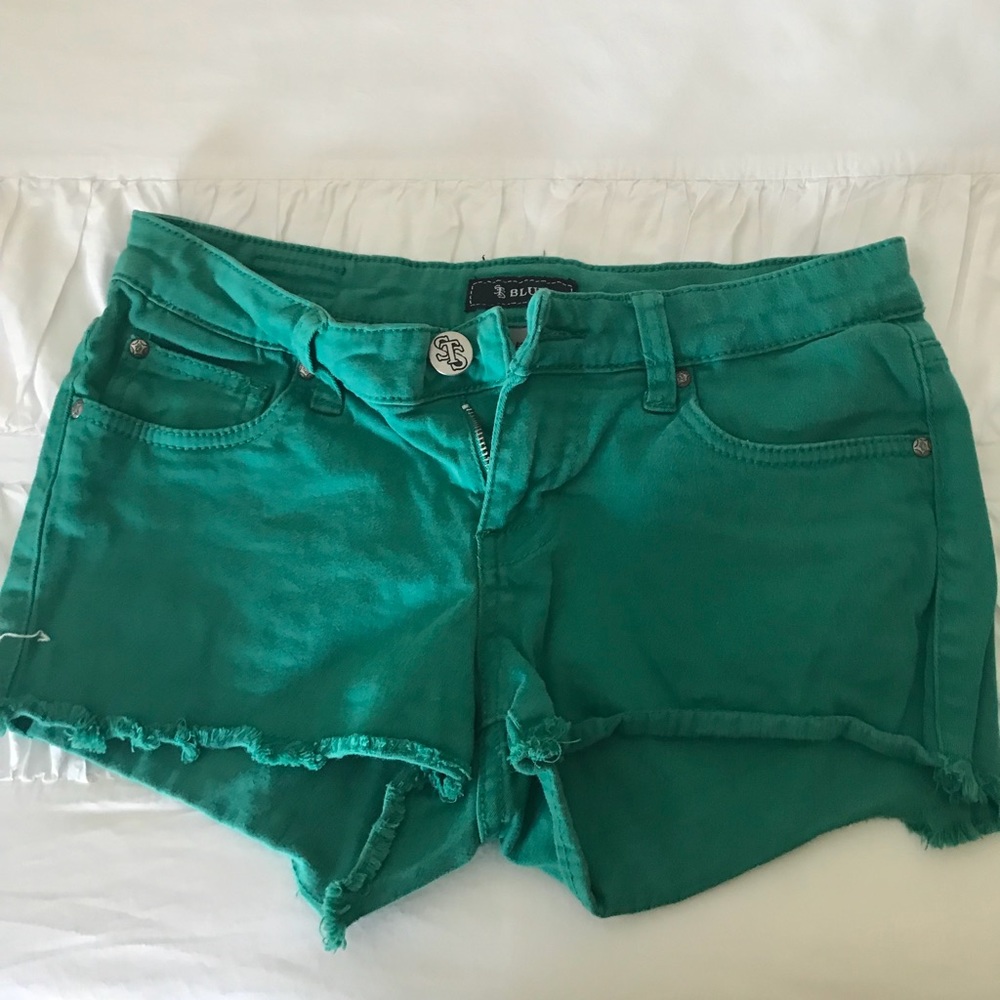 Green jean shorts